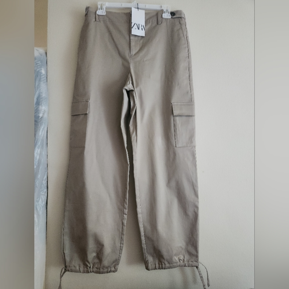 Zara cargo pants Straight Leg  Cargo Camel Sz L. M BNWT - Picture 2 of 12